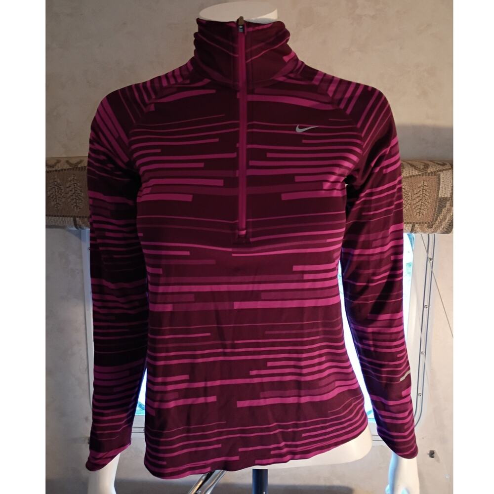 Nike Dri Fit Element Running Quarter Zip Medium Stripe Performance Layer Magenta